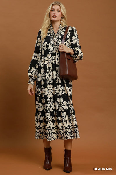 UMGEE Cameron Border Print Maxi Dress Black