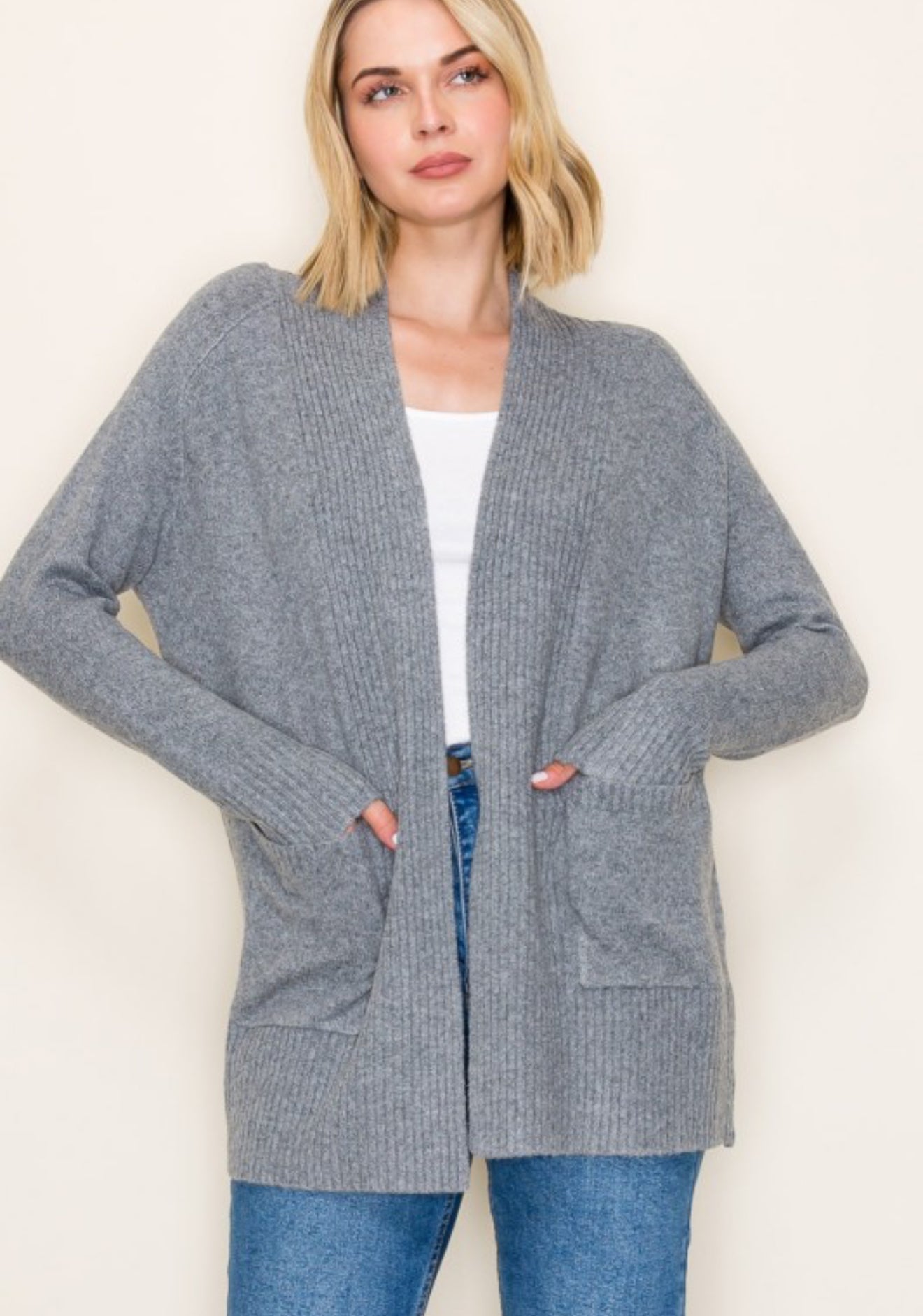 Essential Soft Sweater Cardigan Grey