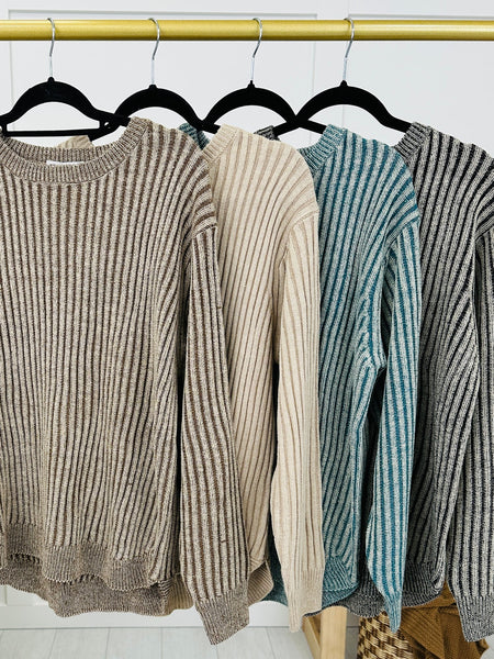 Curved Hem Two Tone Sweater Teal