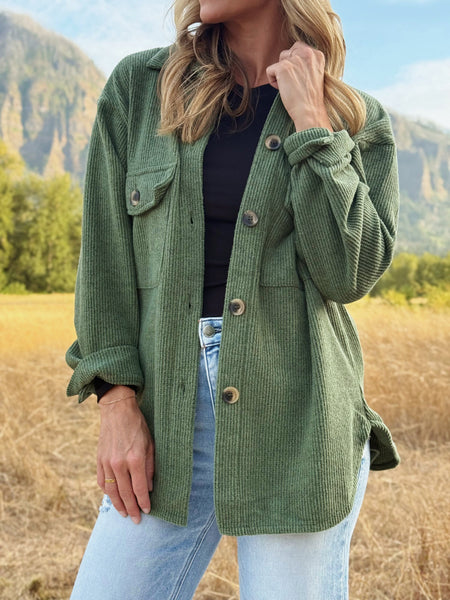 Cozy Brushed Waffle Shacket Dark Green