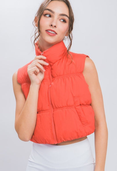 Red Cropped Puffer Vest