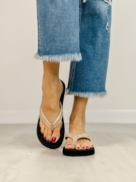 CORKYS Gold Washed Metallic Summer Plans Sandal