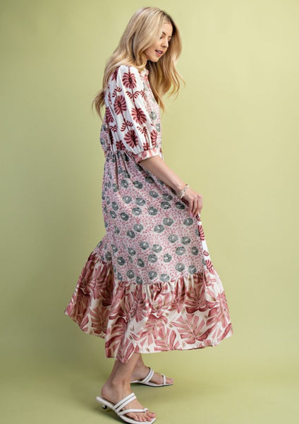 Gretchen Mixed Print Dress Blush Mix