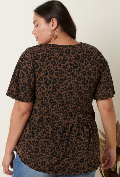 Mocha Black Abstract Floral Print Top