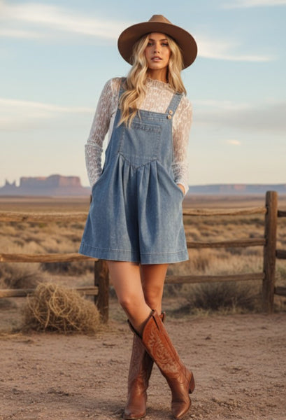 Mineral Washed Denim Overall Romper
