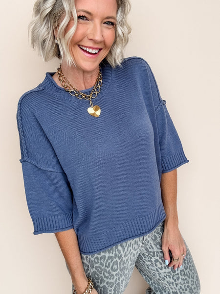 Cameron Knit Pullover Dusty Blue