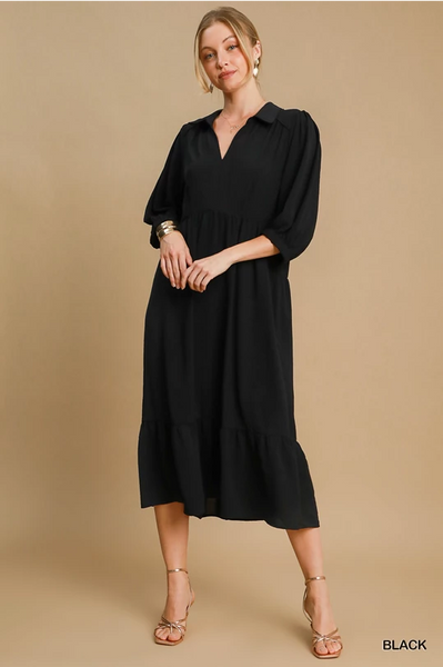 UMGEE Collared Midi Dress Black