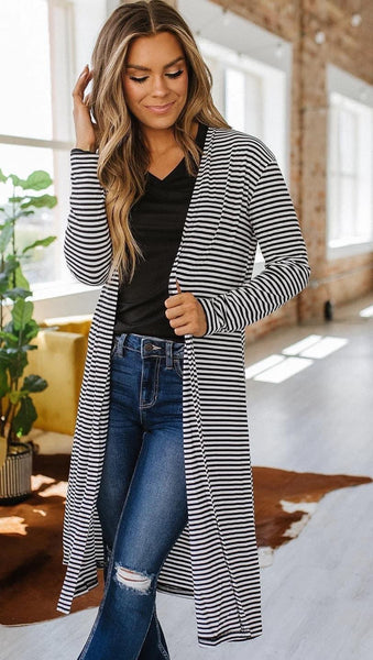 Black Ivory Stripe Lightweight Cardigan