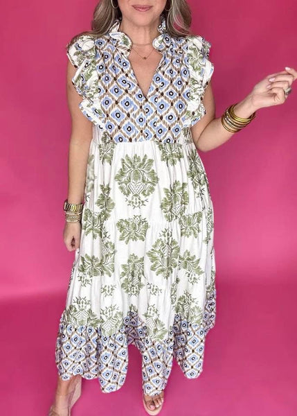 UMGEE Garden Party Midi Dress Green Mix