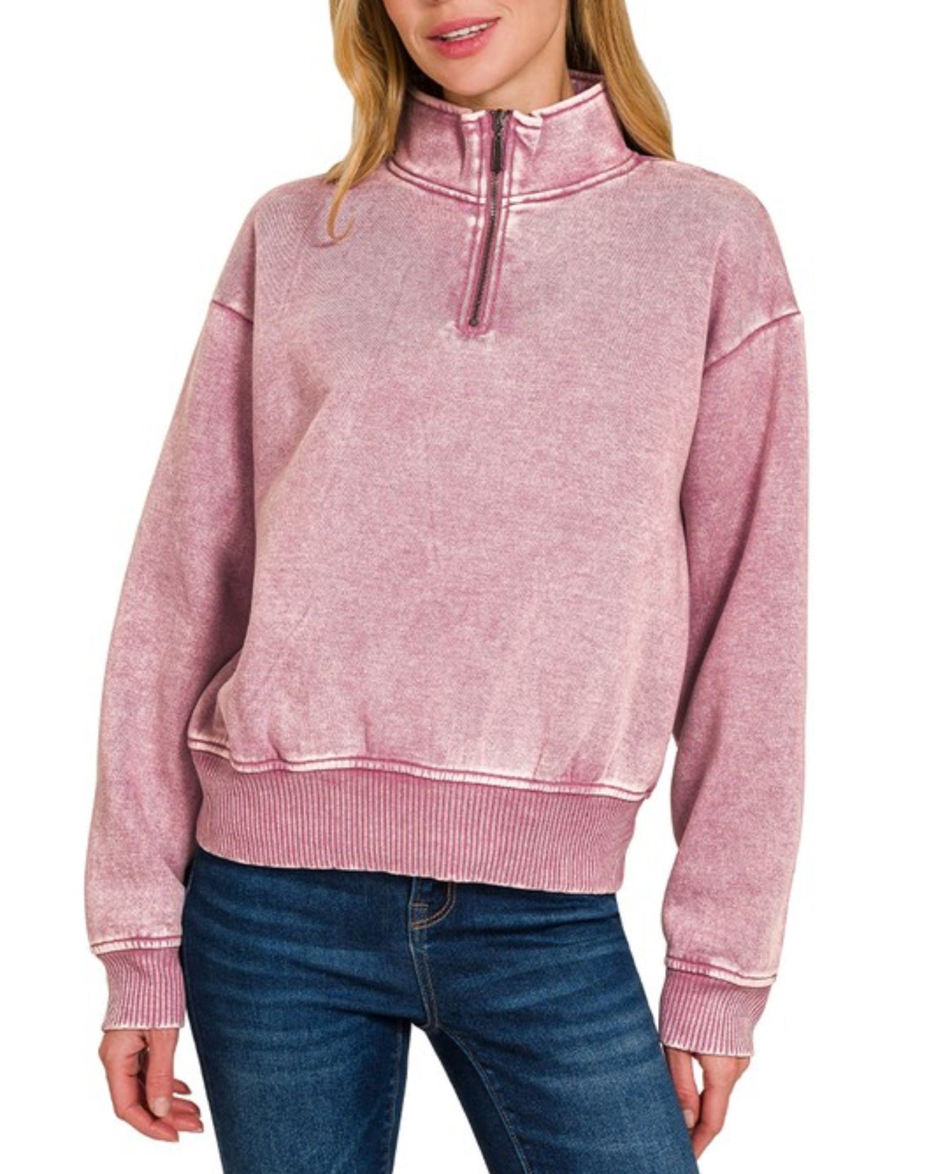 Acid Wash Sweatshirt Pullover Rose