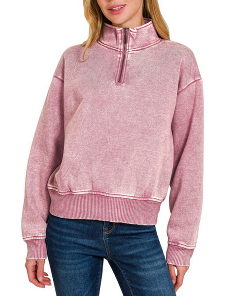 Acid Wash Sweatshirt Pullover Rose
