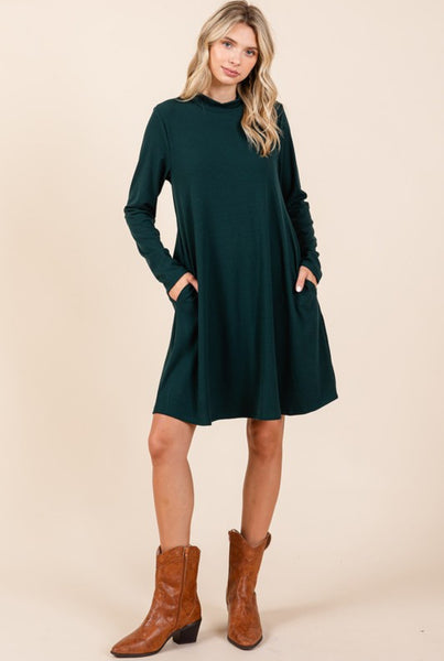 Hunter Ribbed Knit Mock Neck Pocket Dress