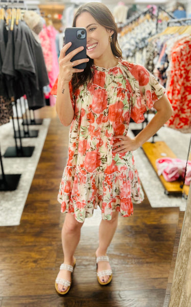 UMGEE Rose Watercolor Tiered Dress