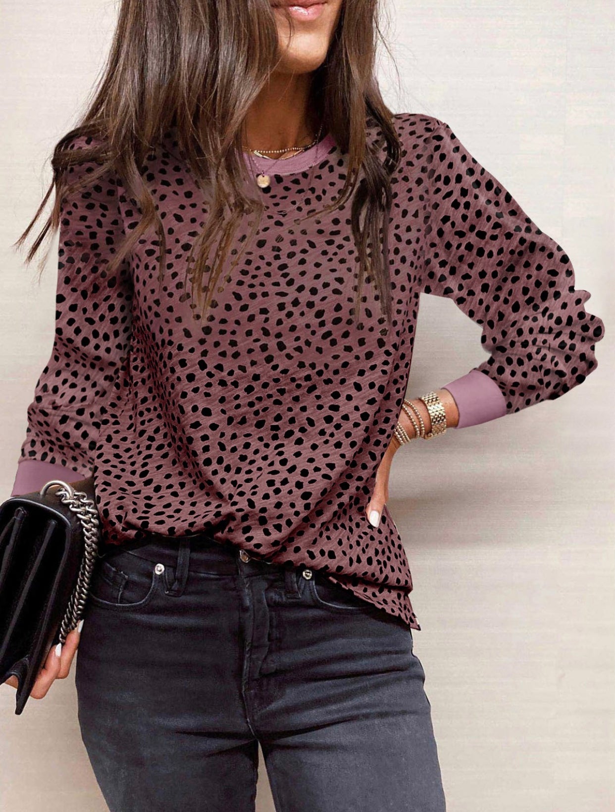 Camille Dotted Long Sleeve Top Mocha