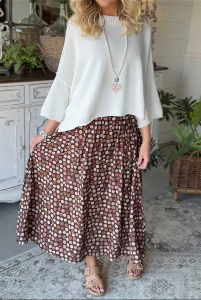 Mocha Multi Polka Dot Maxi Skirt