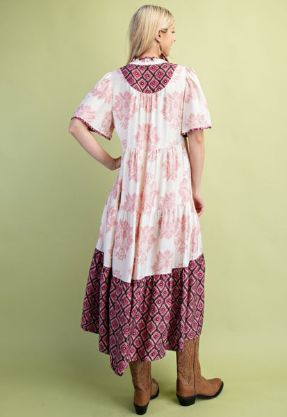 Blush Mix Print Midi Dress