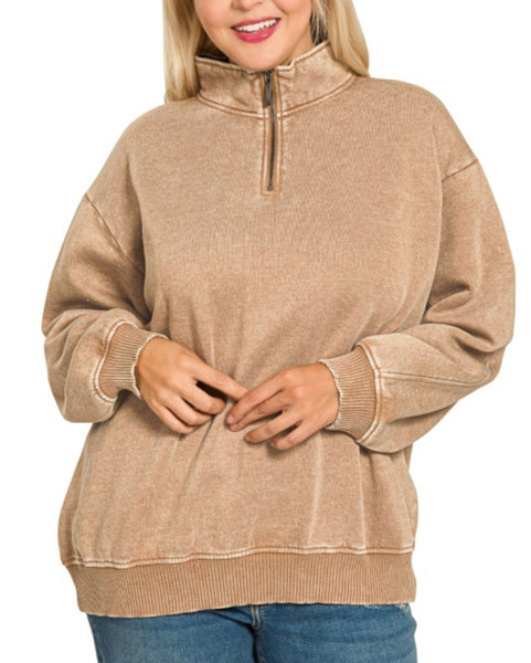 Acid Wash Sweatshirt Pullover Mocha