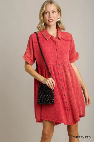 UMGEE Mineral Washed Collared Dress Red