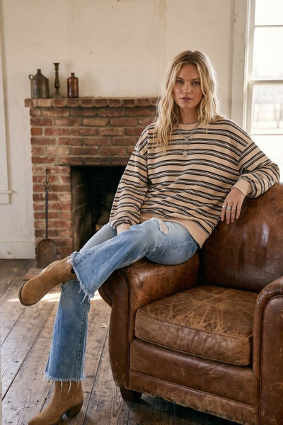 French Terry Stripe Top Beige Combo