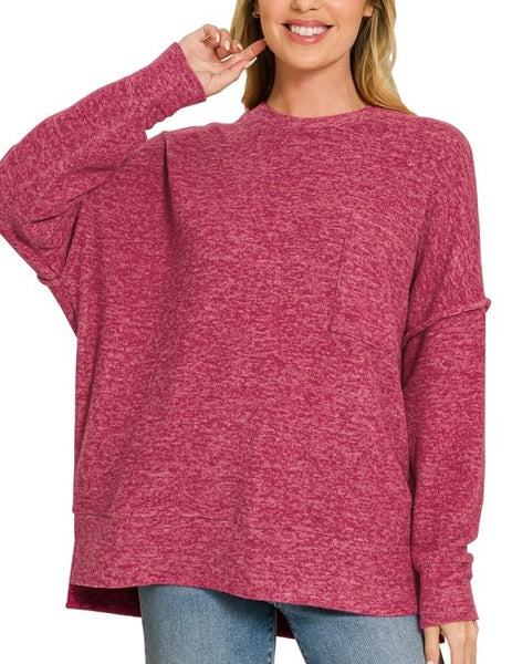 Sweater Weather Pocket Sweater Wine Red