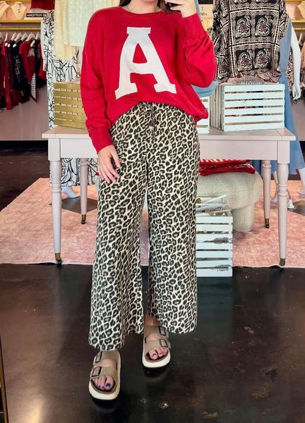 Washed Leopard Print Wide Leg Pant