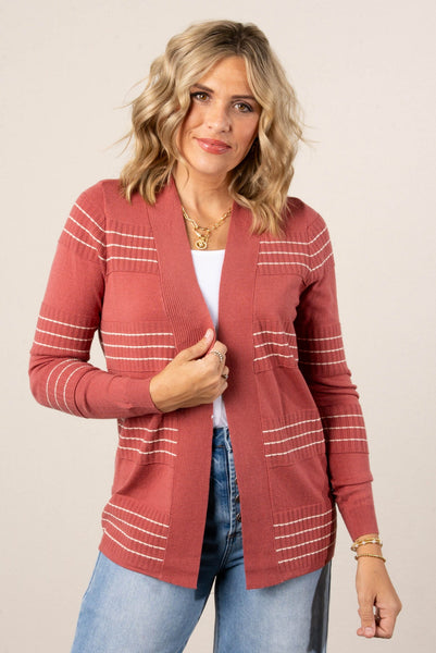 Stitch Stripe Cardigan Marsala