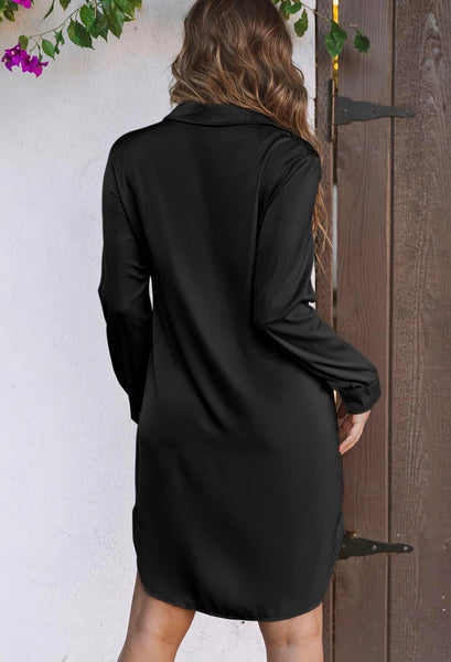 Sequin Button Down Shirt Dress Black