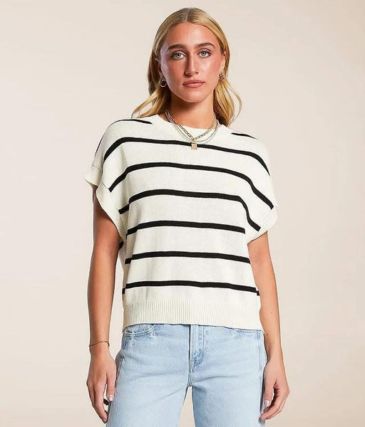 Stripe Crew Neck Knit Top Black