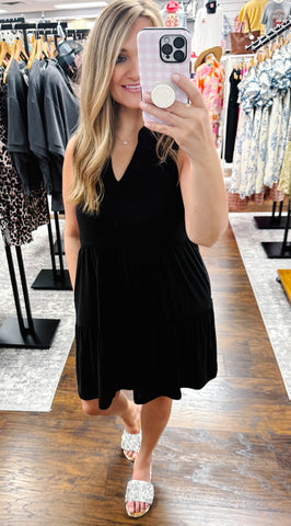 Solid Tank Ruffle Tiered Dress Black