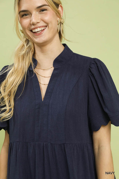 UMGEE Scallop Sleeve Babydoll Dress Navy