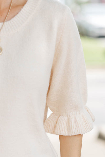 Soft Ruffle Sleeve Sweater Cream