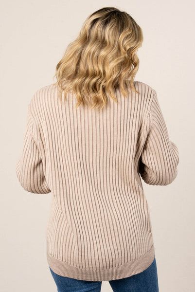 Curved Hem Two Tone Sweater Mocha