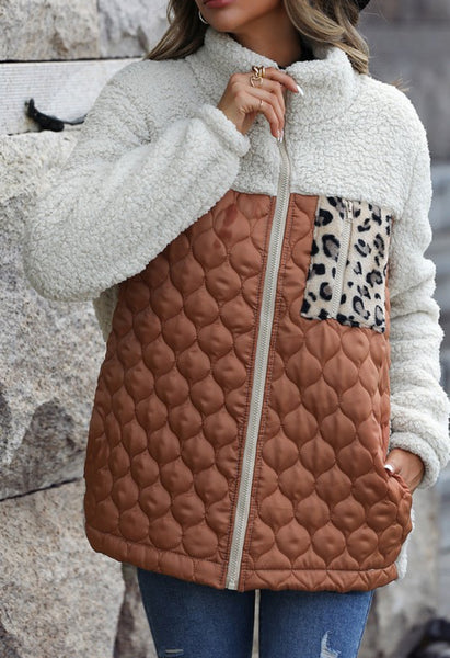 Sherpa Quilted Leopard Pocket Jacket