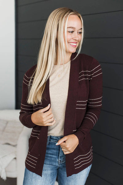 Stitch Stripe Cardigan Plum