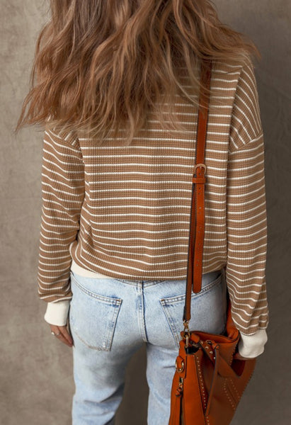 Khaki Stripe Textured Pullover Top