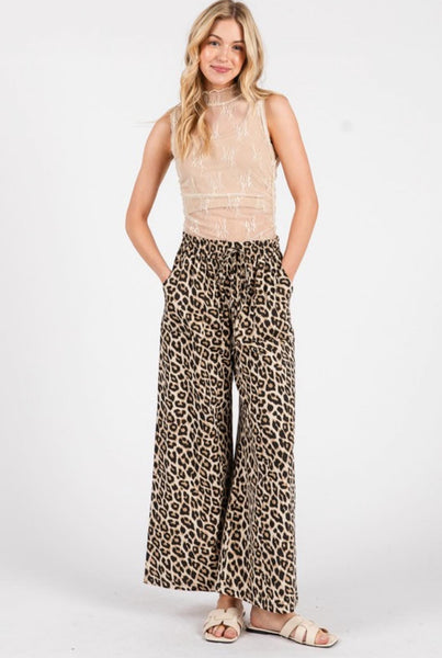 Washed Leopard Print Wide Leg Pant