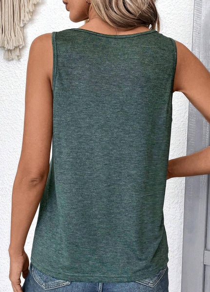 Dark Gręen Pleated V Neck Tank