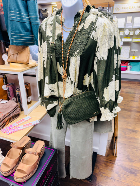 UMGEE Hampton Leaf Print Top Olive
