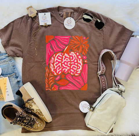 Comfort Colors Mocha Pumpkin Floral Tee