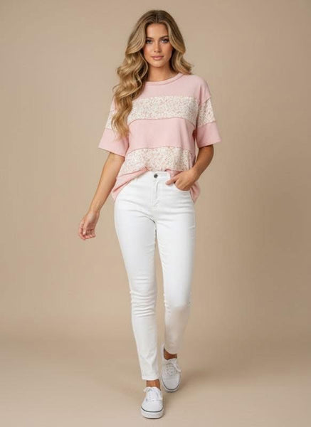 Blush Wildflower Color Block Top