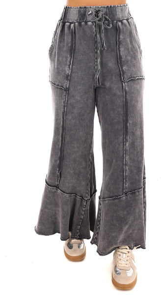 Mineral Wash Wide Leg Crop Pant Black
