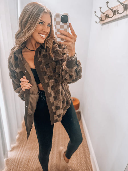 Mocha Plush Checkered Shacket