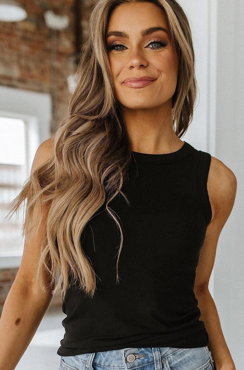 Solid Essential Knit Tank Black