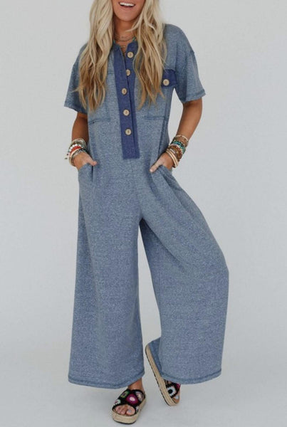 Jodi Denim Blue Short Sleeve Jumpsuit