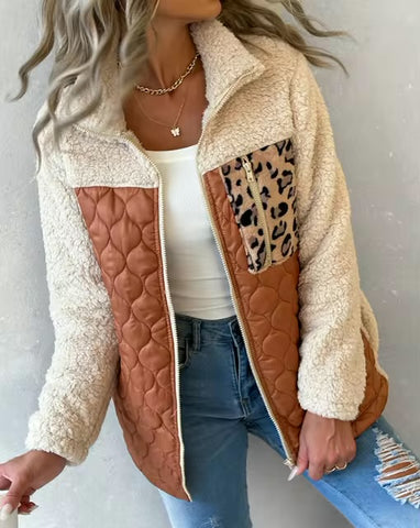 Sherpa Quilted Leopard Pocket Jacket