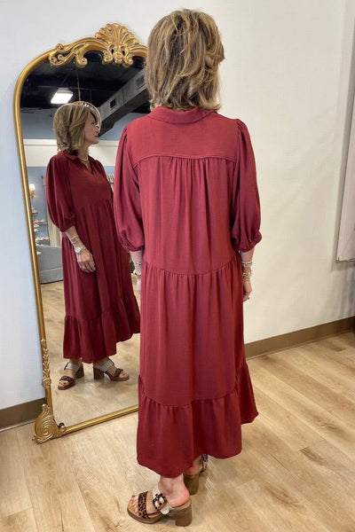 UMGEE Collared Midi Dress Brick