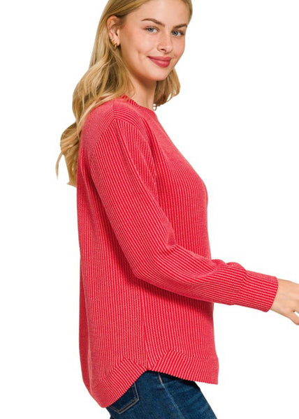 Presley Ribbed Long Sleeve Top Red