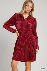 UMGEE Velvet Textured Collared Dress Berry