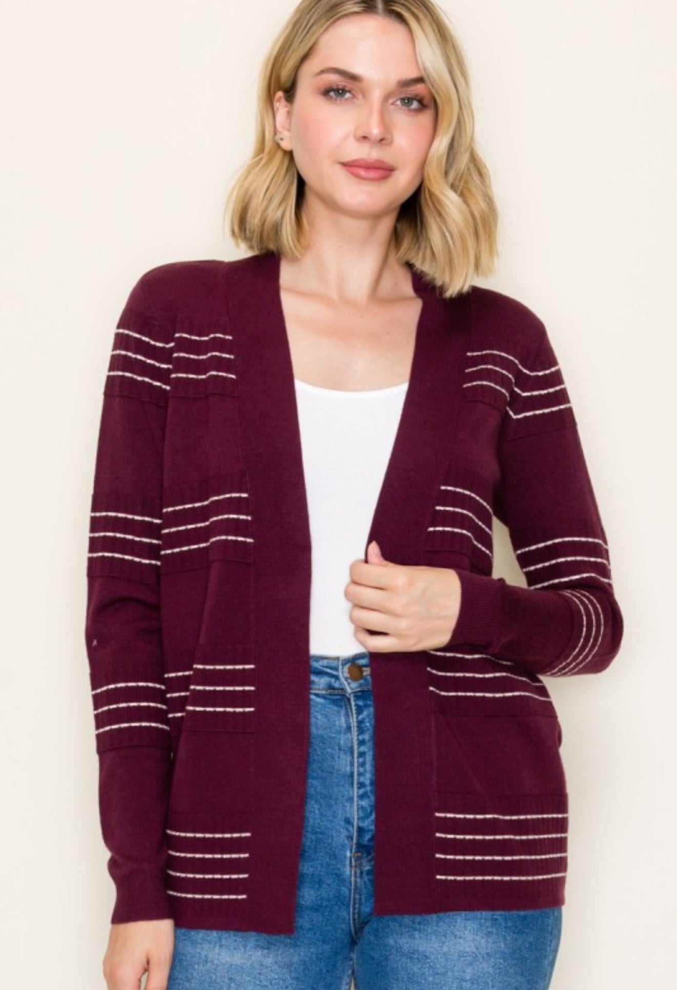 Stitch Stripe Cardigan Plum
