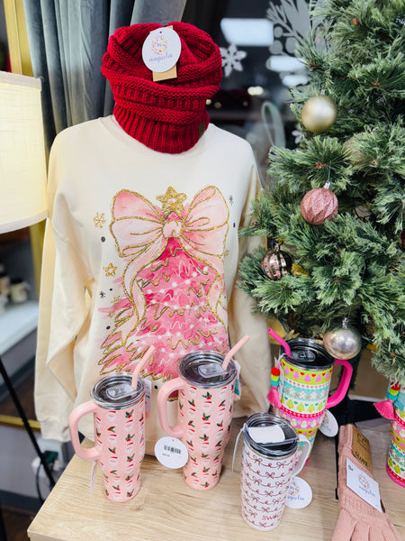 Cream Pink Christmas Tree Sweatshirt